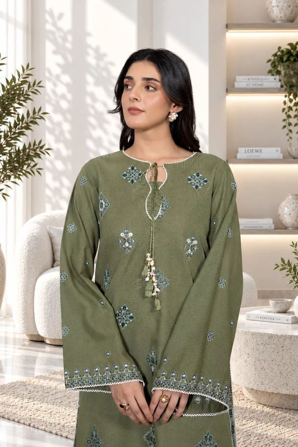 D6-_2 Evergreen Embroidered Khaddar Set