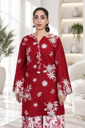 D7-_1 Crimson Embroidered Khaddar Set by LARISHE