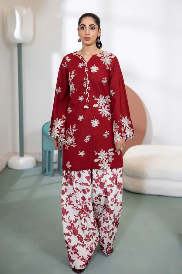 WinterBreezeKhaddar_3_-D27_1 Crimson Winter Breeze embroidered khaddar campaign image by LARISHE