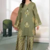 green Olivine Embroidered Khaddar Set